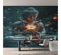 Buddha Statue Wallpaper for Living Room, Meditation Zen Wall Mural for Bedroom 350x256 cm, Non-Woven Photo Wallpaper, Home Decor D&O92