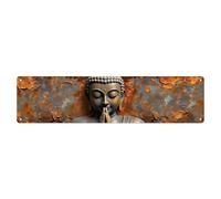 Buddha Statue With Serene Expression And Rustic Background Tin Sign Vintage Metal Sign for Cafe Bar Pub Home Wall Decor Metal Poster 4x16 Inch