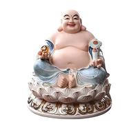 Buddha Statue,Zen Decoration Lucky Maitreya Buddha Ornament Laughing Buddha Bodhisattva Living Room Housewarming Ceramic Big Belly Buddha God of Wealth Buddhist Decor