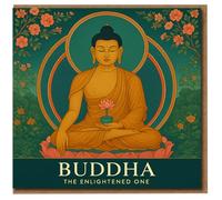 Buddha The Enlightened One Greeting Card - Serene Lotus Meditation Artwork, Floral Border, Buddhist Spiritual Card for Any Occasion