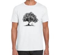 Buddha Under Oak Tree Meditation Men's Printed Cotton T-Shirt White L