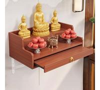 Buddha Wall-Mounted Statue Stand Shrine Altar Table, Bamboo Prayer Incense Table, Wooden Shelf for Home Decor