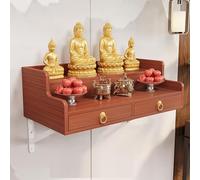 Buddha Wall-Mounted Statue Stand Shrine Altar Table, Bamboo Prayer Incense Table, Wooden Shelf for Home Decor
