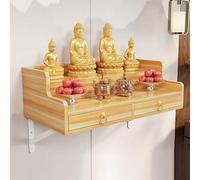 Buddha Wall-Mounted Statue Stand Shrine Altar Table, Bamboo Prayer Incense Table, Wooden Shelf for Home Decor