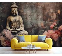 Buddha Wall Mural Buddha Statue Mural Vintage Floral Buddhist Murals Wallpaper Zen Home Decor Wallpaper for Bedroom Living Room Home Decoration 100 x 70 cm