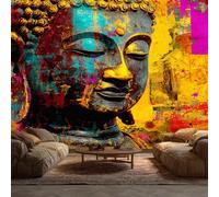Buddha Wallpaper, Graffiti Colorful Japanese Mural Wallpaper, Buddha Room Decor Wall Art for Living Room Bedroom Kitchen 260L x 175W cm