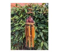Buddha Wind Chime Natural Bamboo & Coconut Shell Fair Trade Sitting Buddha Hand Carved Eco Friendly garden Outdoor Hanging Home Decor Patio Yard 45cm Fair Trade