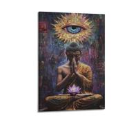 Buddha with All - Seeing Eye Wall Art, Mystical Meditation Painting, Spiritual Poster, Profound Canvas Picture, Thought - Provoking Wall Decor Artwork for Study Meditation Room Artistic Wall Mural Mod