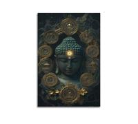 Buddha With Golden Sacred Symbols Wall Art, Divine Decor For Home And Meditation Room Artistic Wall Mural Modern Hanging Decor Poster08x12inch(20x30cm)