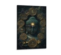 Buddha With Golden Sacred Symbols Wall Art, Divine Decor For Home And Meditation Room Artistic Wall Mural Modern Hanging Decor Poster16x24inch(40x60cm)