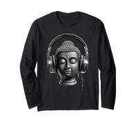 Buddha with Headphones Mindfulness Music Boho Zen Buddhism Long Sleeve T-Shirt