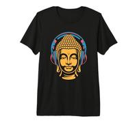 Buddha with Headphones Mindfulness Music Boho Zen Buddhism Premium T-Shirt