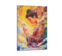 Buddha with Lotus Flower Wall Art, Divine Decor, Home Poster Artistic Wall Mural Modern Hanging Decor Poster12x18inch(30x45cm)