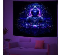 Buddha Zen Blacklight Tapestry, UV Reactive Glow in the Dark Neon Boho Mandala Meditation Trippy Wall Hanging for Bedroom, Living Room Decor, 180x230cm sebR3684