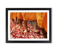 Buddhism Monks Modern Framed Print | A2 Black Framed Wall Art | Ready to Hang | Modern Nature Picture | Living Room Bedroom Lounge Office