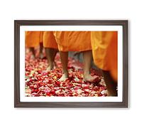 Buddhism Monks Modern Framed Print | A2 Walnut Framed Wall Art | Ready to Hang | Modern Nature Picture | Living Room Bedroom Lounge Office