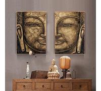 Buddhism Wall Art Oil Painting Gray 2 Panel Posters and Prints on Canvas Buddha Art Picture for Living Room Decoration 30x40cmx2pcs no frame