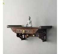 Buddhist Altar Cabinet, Wall Mounted Bamboo Shrine with Pull-Out Tray and Metal Hooks for Pooja, Meditation, and Zen Shelf (40cm/15.7in)