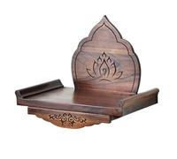 Buddhist Altar Shelf, Wall Mounted Household Meditation Table with Back Panel, Carved Design Small Altar Table for Wealth God and Guanyin