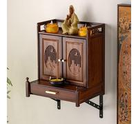 Buddhist Altar Shelf, Wall Mounted Shrine Meditation Table, Wood Offering Table with Folding Doors, Fengshui Statue Display Cabinet for Prayer and Worship