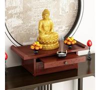 Buddhist Altar Table for Meditation, Bamboo Shrine with Retractable Shelf and Drawer, Ideal for Prayers and Divination, Perfect for Home or Center