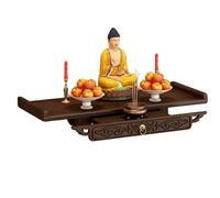 Buddhist Altar Table Shelf, Wall-Mounted Buddha Statue Stand with Storage Drawer, Bamboo Prayer Offering Table for Incense and Meditation Decor