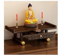 Buddhist Altar Table Shelf, Wall-Mounted Buddha Statue Stand with Storage Drawer, Bamboo Prayer Offering Table for Incense and Meditation Decor