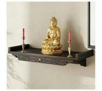 Buddhist Altar Table, Wall-Mounted Desktop Buddha Shrine with Telescopic Tray, Heavy-Duty Pooja Mandir God Stand, Bamboo Meditation Shrine for Prayer Offering