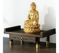 Buddhist Altar Table, Wall-Mounted Desktop Buddha Shrine with Telescopic Tray, Heavy-Duty Pooja Mandir God Stand, Bamboo Meditation Shrine for Prayer Offering