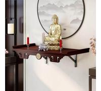 Buddhist Altar Table, Wall-Mounted Meditation Table, Solid Wood Rectangular Prayer Bench, Pooja Cabinet for Home and Office