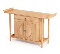 Buddhist Altar Table with Drawer, Bamboo Meditation Prayer Cabinet, Spiritual Pedestal for Home Decor
