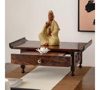 Buddhist Altar Table with Storage Pooja Cabinet, Compact Design for Small Spaces, Features Storage Tier and Auspicious Carving