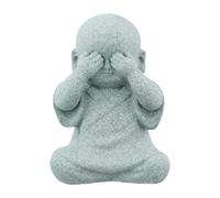 Buddhist Garden Decoration - Small Wise Buddha Monk Statue, See No Evil Hear No Evil Figurine, Uncoated Sandstone Resin Lawn Ornament for Outdoor Yard & Home(E)