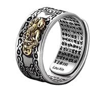 Buddhist Jewellery Ring for Men Feng Shui Ring Adjustable Pixiu Amulet Lucky Ring Mantra Protection Wealth Ring for Women Men