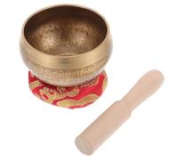 Buddhist Meditation Sound Bowl with Wooden Stick and Washer | Copper Build, Golden Finish, Delicate Design, Relaxation and Meditation Use, Teachers and Students Random Color