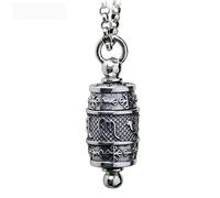 Buddhist Prayer Wheel Meditation Pendant with Mantra Necklace for Men Gothic Biker Punk Vintage, ly Rotate,