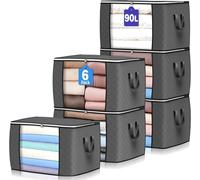 Budding Joy 6 Pack 90L Storage Bags, Large clothes storage bags with Zips Thick