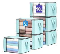 Budding Joy 90L Storage Bags, Large Clothes Storage Boxes with Zips Blue | Durable Handles & Thick Fabric, Ideal for Bedding, Blankets, Comforters, Space-saving Clothes Storage Boxes for Home