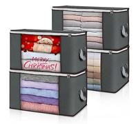 Budding Joy 90L Storage Bags, Large Clothes Storage Boxes with Zips Grey