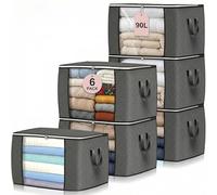 Budding Joy 90L Storage Bags, Large Clothes Storage Boxes with Zips Grey | Durable Handles & Thick Fabric, Ideal for Bedding, Blankets, Comforters, Space-saving Clothes Storage Boxes for Home