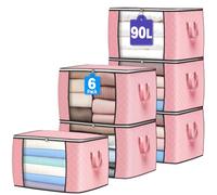 Budding Joy 90L Storage Bags, Large Clothes Storage Boxes with Zips Pink | Durable Handles & Thick Fabric, Ideal for Bedding, Blankets, Comforters, Space-saving Clothes Storage Boxes for Home