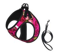 Budding Roses Print Small Dog Harness And Leash Set, Adjustable Soft Vest With 360° Reflective Straps For Cats Puppy