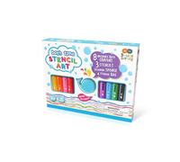 Buddy & Barney Bath Time Stencil Art Set - washable crayons, sponge and storage included, fragrance free and nontoxic, multicoloured stencils, draws on tiles and tubs, toddler bath toys