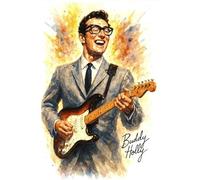 Buddy Holly Autographed Splash Art Watercolour Print. (A3 PRINT ONLY)