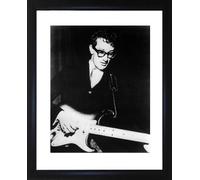 Buddy Holly Framed Black and White Photograph, 9x11 Inches, White Mount with Black Frame, Ready to Hang Wall Art
