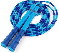 Buddy Lee Beaded Speed Jump Rope - Blue, Bamboo Shaped Handles | Soft TPU Beads, High Density Nylon Rope | Perfect Choice For Gym & Outdoor Jumping | Great for Rope Releases | Adults