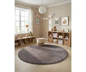 Buddy Mocha Round Brown Shaggy Rug - 100cm