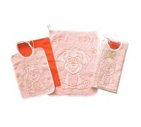 Buddy Nursery School Set 3 Pieces: Terry Cloth Bib with Elastic Band 26 x 34 cm, Towel 40 x 50 cm and Bag 32 x 37 cm - 100% Made in Italy Cotton (Orange)
