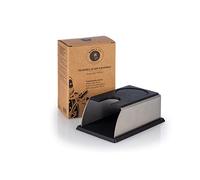 Buddy´s Bar - Barista Edition, premium tamper station for all tamper sizes, 14 x 7/9 cm, height: 5.5 cm, pressing station for espresso portafilter, matt stainless steel, silicone, black