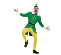 Buddy The El-fs Costume Men, Green And Yellow E-lfs Costume, Adult Christmas El-fs Costumes, Easy Cleaning Breathable Christmas Halloween Themed-Event Fantasy Cosplay Outfits for Men, Males, Boys